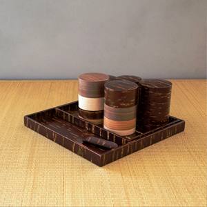 Plateau de service et bol décoratif en bois écologique avec motif d'écorce d'arbre, forme ronde, prêt pour un mariage, fabriqué en Inde - Product Image 3