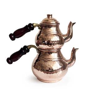 Juego de Tetera y Hervidor de Cobre Turco Clásico, Hecho a Mano y Martillado, Color Cobre - Product Image 1