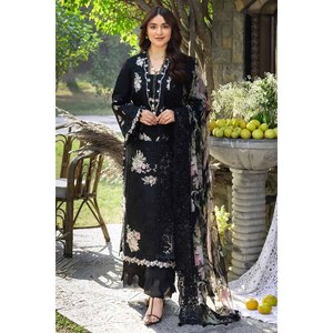 Ensemble de costume ELAF pour femmes, chemise en coton brodée Chikan, dupatta imprimé en mousseline et pantalon - BIC-4811 - Product Image 1