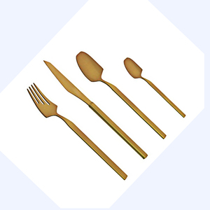 Great Quality Designer Luxury <b>Gold</b> Plated Stainless Steel Cutlery <b>Rectangular</b> Flatware Set for Home Kitchen Hotel Restaurant - Product Image 1