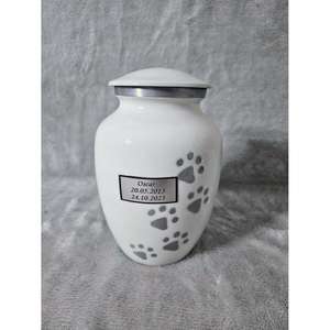 Pawprint Band Souvenir Urnes Crémation Os D'animaux Souvenir Urne Blanche Prix Raisonnable Urnes De Crémation Métalliques À La Main Petit - Product Image 4