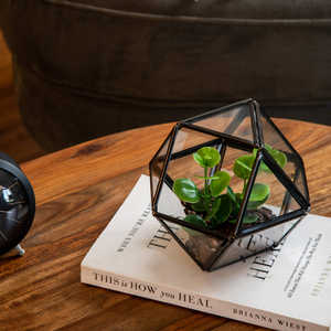 Portavelas Geométrico Hecho a Mano con Marco de Metal Negro y Base de Madera, Multiusos, Decoración para el Hogar y el Jardín, Iluminación Navideña A.K - Product Image 2