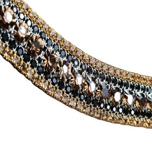 Diamante de imitación negro azabache, Topacio ahumado, 5 filas, cristales multicolor, cuero genuino, hecho a mano - Product Image 1