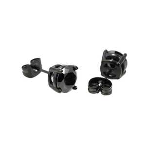 Boucles d'oreilles clous en diamant noir VVS de 7 mm avec taille brillant rond et sertissage à griffes, fabriquées en alliage de zinc - Product Image 3