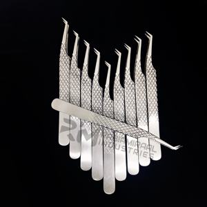 RMI Silver Stainless Steel Eyelash Extension <b>Tweezer</b> Diamond Grip 45 Degree Point Set - Product Image 5