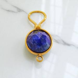 Mode ronde à facettes pierre de naissance Lapis charme 925 pendentif en argent plaqué or femmes pendentif - Product Image 1