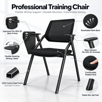 Chaise de formation professionnelle à dossier en maille avec tablette d'écriture PA et structure en acier au carbone pour centre de formation, salle de séminaire