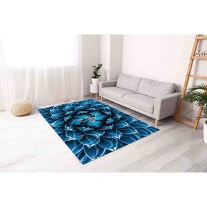 Alfombra con Acentos Florales: Patrón de Flores Azules, Alfombra Impresa para Entrada o Pasillo, Alfombra Delgada No Tejida - Product Image 3