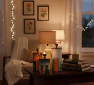 Supports de bougies artistiques peints à la main, trio |   Ensemble de 3 supports de pilier décoratifs Nature Tales |   Bougeoirs cylindriques en laiton - Product Image 4