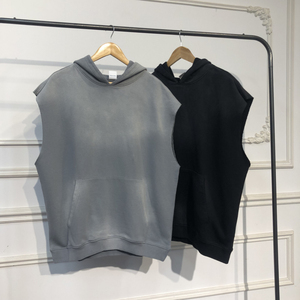 Vente en gros Logo personnalisé Lavage à l'acide Streetwear Vêtements Débardeur surdimensionné Pull Sans manches Sweat à capuche uni Homme Fabricant - Product Image 2