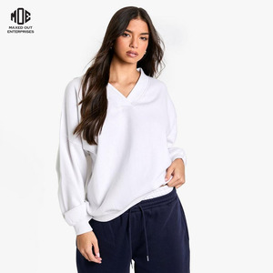 Ropa de mujer personalizada cuello en V sudadera de gran tamaño transpirable algodón Mujer sudadera Unisex peso pesado gota hombro Universidad - Product Image 1