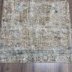 Tapis d'appoint vintage 3,6x5,5 pieds, tapis oriental brun bleu en laine - Product Image 2