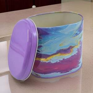 Cajas de hojalata de metal con textura de mármol rosa y dorado ovaladas de 1.4L Diseño único de 140x120x130mm Cajas de metal de diseño único - Product Image 5