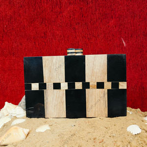 Bolso de Mano Tipo Clutch de Resina Artesanal con Incrustaciones de Madera, de Lujo, para Fiestas Nocturnas, con Diseño de Patrón Geométrico y Marco Metálico - Product Image 1