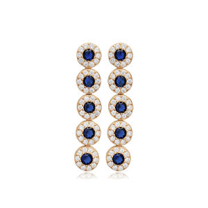 Rond Saphir CZ Pierre Argent En Gros Long Boucles D'oreilles Turc À La Main En Gros 925 Bijoux En Argent Sterling - Product Image 6