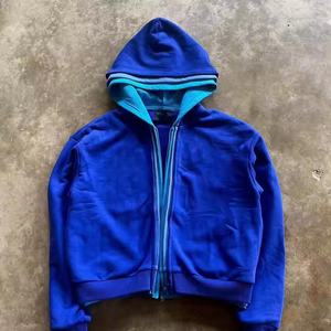 สินค้ามาใหม่เสื้อฮู้ดโอเวอร์ไซส์ผ้าฝ้ายวินเทจสีพื้นสามชั้นรูดซิปพิมพ์ลายดิจิทัลสไตล์สตรีทฤดูหนาว - Product Image 4