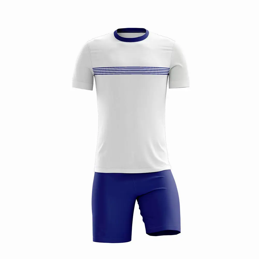 Sport Slijtage Voetbal Uniformen Slim Fit Ontwerp Met Witte T Shirts & Shorts Met Custom Team Naam