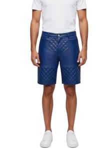 Shorts en cuir PU matelassés pour hommes, taille boutonnée, longueur mi-longue, bas décontractés tendance - Product Image 4