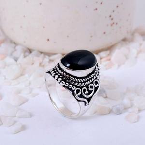 Anillo de Ónice Negro Natural con Filigrana, Plata de Ley 925 Oxidada, Estilo Boho, Ovalado Grande, Vintage, Gótico, Joyería de Protección - Product Image 4