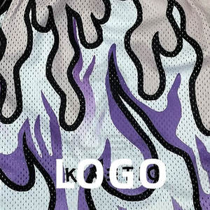 กางเกงขาสั้นบาสเก็ตบอลลายเปลวไฟของผู้ชาย2023กางเกงขาสั้นตาข่ายฟิตเนสแห้งเร็วสไตล์สตรีทระบายอากาศได้ดีป้องกันริ้วรอย - Product Image 6