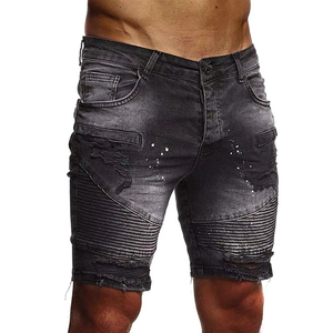 Streetwear d'été Straight Custom Sorts Baggy Distressed Dark Washed Cotton Denim Shorts Hommes Vintage Fashion Jeans Hommes Shorts - Product Image 1