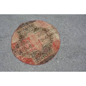 Alfombra turca Vintage de 2,9x2,9 pies, rojo, marrón, área grande, diseño de retazos de lana para pasillo o dormitorio, alfombra lateral con respaldo de látex - Product Image 4