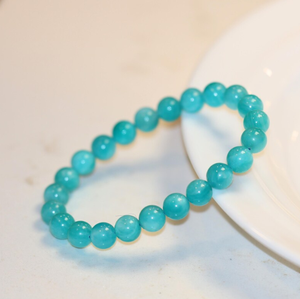 Amazonita Natural de 8mm, pulsera redonda lisa con bolsa de terciopelo - Product Image 1