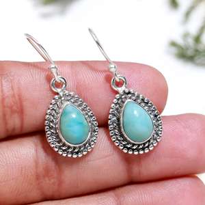 Pendientes Colgantes de Plata de Ley 925 con Larimar Genuino en Forma de Pera con Engaste de Bisel, Joyería Hecha a Mano para Esposa - Product Image 5