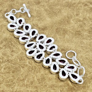 Pulsera de tenis de lujo hecha a mano de plata de ley 925 con granate rojo, ajustable, joyería de regalo, chapada en oro, certificada por GIA - Product Image 6