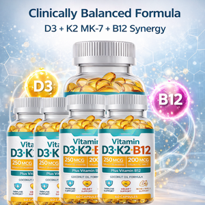 Cápsulas de Gel Suave de Vitamina <span class=keywords><strong>D3</strong></span> <span class=keywords><strong>K2</strong></span> B12 de Marca Privada, 250mcg <span class=keywords><strong>D3</strong></span>, 200mcg <span class=keywords><strong>K2</strong></span> <span class=keywords><strong>MK7</strong></span>, 60 Unidades, Suplemento Dietético para el Apoyo de Huesos, Corazón e Inmunidad - Product Image 2