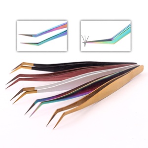 <b>Light</b> Weight Hand Made Sharp Pointed Fiber Tip Individual Eyelash Tweezers <b>Plasma</b> Color Coating Best Selling Lash Tweezers - Product Image 4