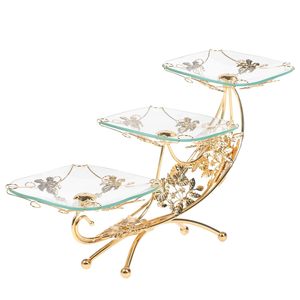 Plateau de service indien en cristal et métal à 3 niveaux, écologique, durable, lavable au lave-vaisselle, avec rangement pour la cuisine, les fêtes, l'hôtel - Product Image 1
