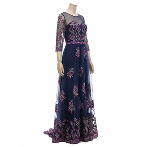 Robe de soirée en mousseline de soie brodée femmes élégante longue robe doux léger tissu décharge florale impression fête vêtements de mariage - Product Image 2