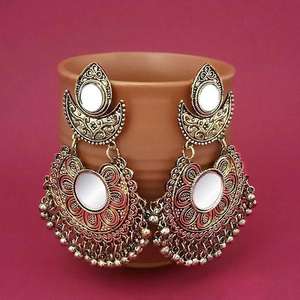 Tip Top Fashions, Pendientes colgantes de espejo chapados en oro, accesorio de joyería fino 1314814B - Product Image 1