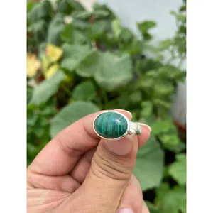Anillo de Plata 925 con Malaquita Natural, Corte Asscher, Incrustación de Piedra Preciosa con Patrón de Ojo, Forma Geométrica, Engaste de Garra, Cierre de Bisel, Regalo - Product Image 1