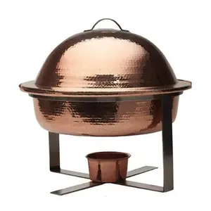 Plato de frotamiento Calentador de alimentos de metal de cobre sólido Plato de frotamiento Artículos de hotel Diseño de tendencia de moda Utensilios de cocina con candelita Doble - Product Image 6