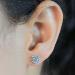 NOVAMART Fine Zarkan Beauty Floral Silver <b>Stud</b> <b>Earrings</b> with Gold Plating Cute Vintage Style Wedding and Engagement Pearl Diamon - Product Image 1