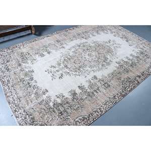 Alfombra Vintage, Alfombra Turca Grande de 5.6x8.6 pies, Alfombra de Lana Blanca con Estampado Animal - Product Image 2