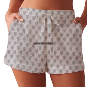 Shorts d'été pour femmes en coton imprimé en blocs, collection plage, style babydoll, shorts d'été imprimés en blocs pour femmes - Product Image 6