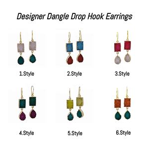 ต่างหูห้อยอัญมณีสีชมพูรูปราชินีทำด้วยมือเครื่องประดับดรูซี่สีเขียวทรงสี่เหลี่ยมผืนผ้าต่างหูชุบทองสไตล์แฟชั่น - Product Image 2