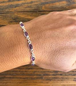 Pulsera de amatista delicada minimalista de Plata de Ley 925 de moda, conjunto de bisel de corte ovalado de piedra Natural, regalo de fiesta de cristal de piedras preciosas para - Product Image 3