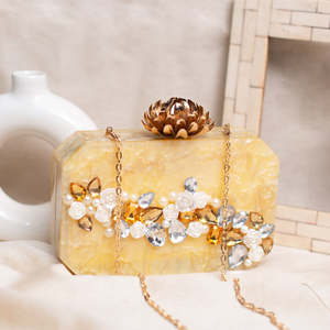 Designer resin clutch elegant handmade purse perfect for weddings bridal and party fashion - Product Image 1
