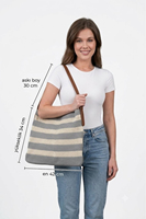 Bolso de hombro tejido para mujer con correa de cuero, bolso tote de punto elegante e informal, bolso de ganchillo a la moda
