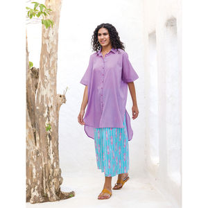 Conjunto de 2 Piezas de Algodón Ivy, Top Holgado de Color Sólido y Pantalones Anchos, Atuendo Casual de Verano - Product Image 6
