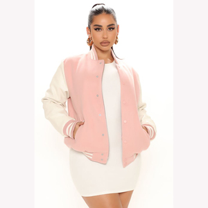 Veste universitaire pour femmes logo personnalisé OEM Streetwear tricoté doublure en laine tissu polaire imprimé bouton de support hiver extérieur baseball - Product Image 1