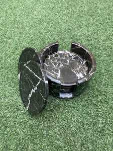 Juego de posavasos de mármol negro hecho a mano con soporte Juego de 6 posavasos de piedra de cebra negra - Product Image 2