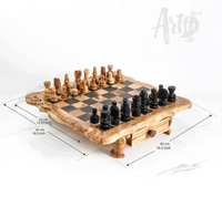 ArtisRaw CG003 Juego de Ajedrez de Madera Vintage Hecho a Mano con Imitación Antigua, Tablero de Ajedrez de Madera de Olivo Mediterráneo Tallado, 10 Años