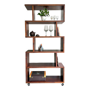 KS68200 Bibliothèque à 5 niveaux en bois d'acacia 80x30x160cm avec roulettes, design moderne et minimaliste portable pour la maison, le bureau ou l'hôtel - Product Image 3