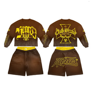 ชุดเสื้อยืดและกางเกงขาสั้นผ้าริบโพลีเอสเตอร์ยืดหยุ่น 230 GSM สีชมพู-ฟ้า พิมพ์ลายโลโก้แบบนุ่มนวล 2 ชิ้น - Product Image 2