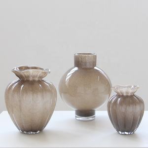 <span class=keywords><strong>Vase</strong></span> en <span class=keywords><strong>verre</strong></span> fumé taupe artisanal soufflé à la bouche Bixuan, bord festonné cannelé, décoration moderne pour la maison, centre de table, porte-fleurs, vases - Product Image 1
